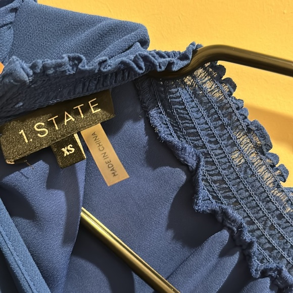 1 State Dress XS Blue Ruffle sleeves skirt collar - Picture 15 of 15
